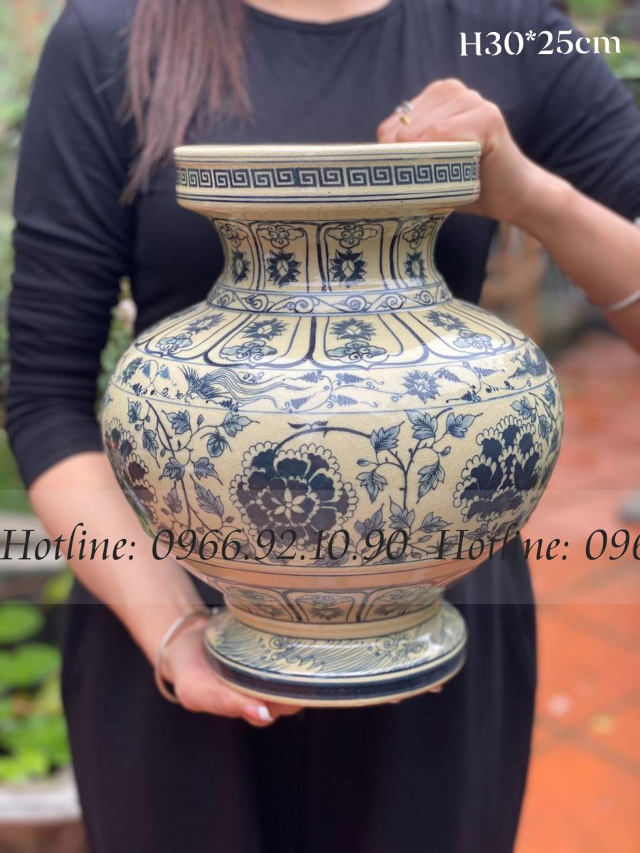 Lọ hoa cổ điển men rạn vàng cao 30cm trang trí đẹp sang