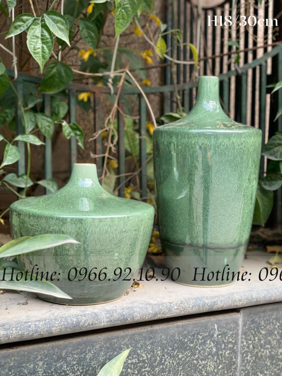 Bình decor xanh thiên thanh đẹp sang trọng cao 18cm bộ đôi 