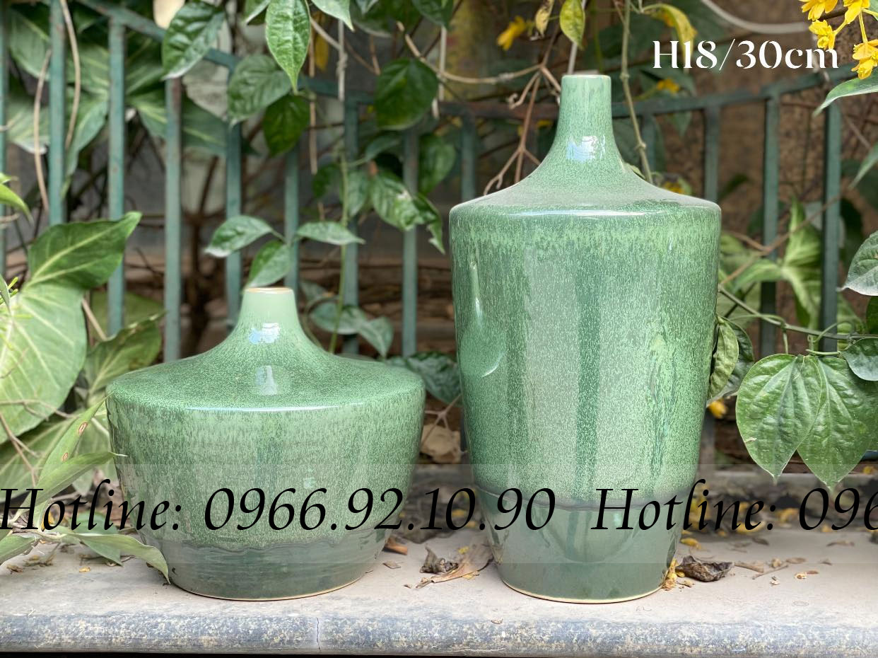 Bình decor xanh thiên thanh đẹp sang trọng cao 18cm bộ đôi