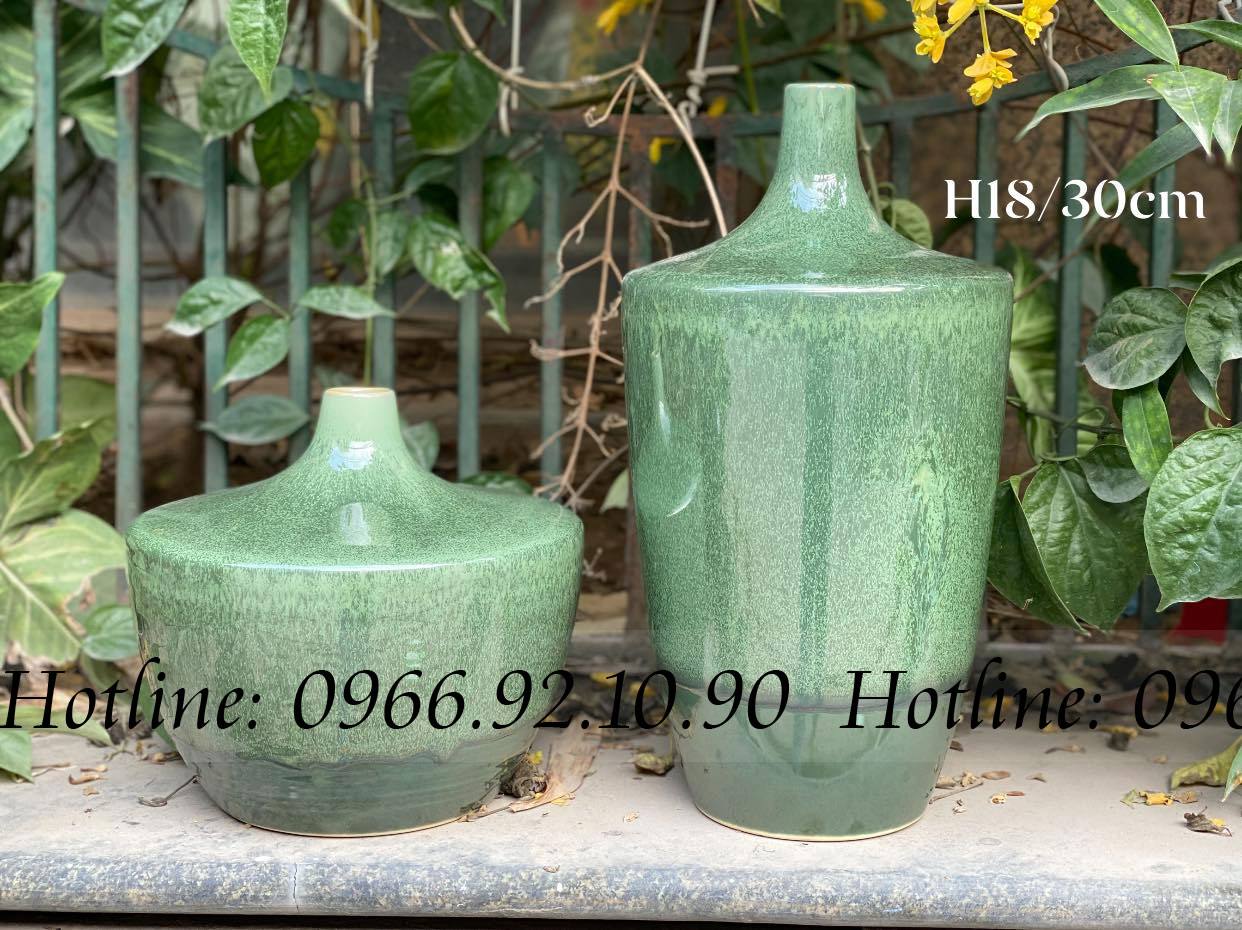 Bình decor xanh thiên thanh đẹp sang trọng cao 18cm bộ đôi