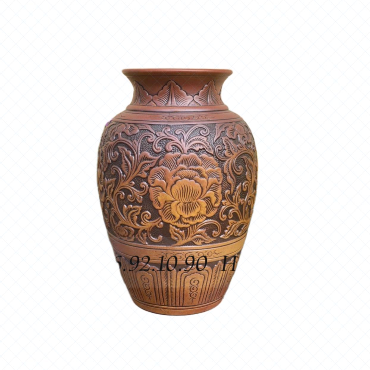 Lọ gốm mộc khắc phù dung H36cm sang trọng, quà tặng ý nghĩa 