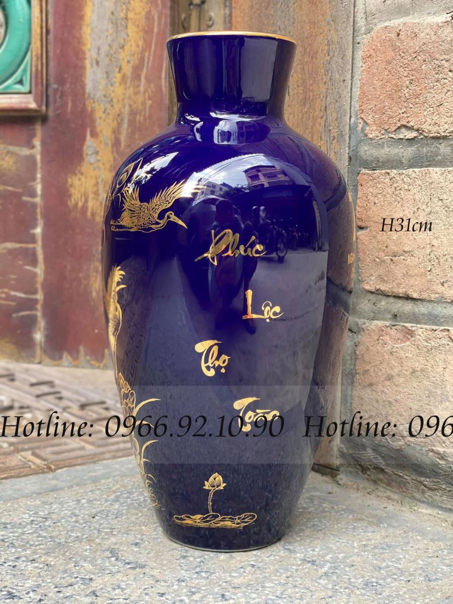 Lọ hoa gốm sứ H31cm họa tiết SEN HẠC sang trọng nhiều màu