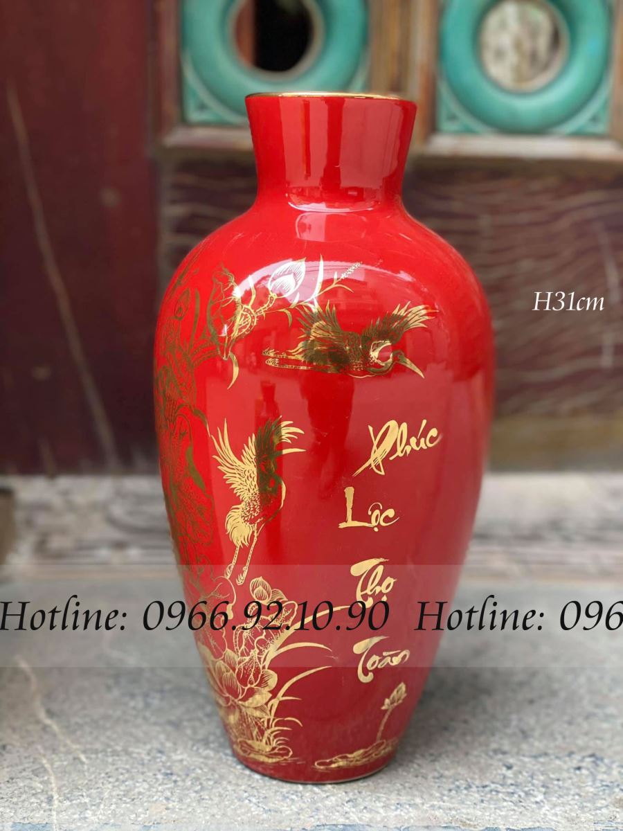 Lọ hoa gốm sứ H31cm họa tiết SEN HẠC sang trọng nhiều màu