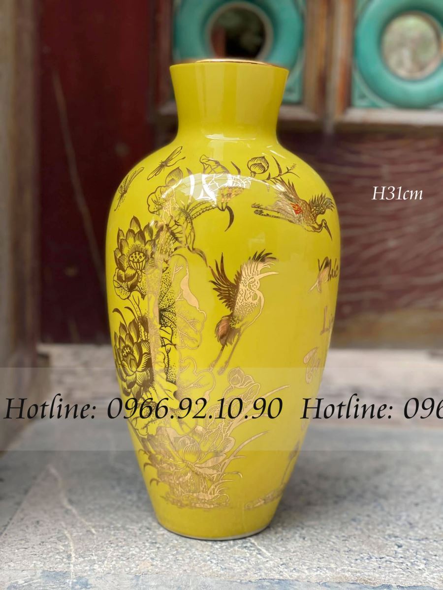Lọ hoa gốm sứ H31cm họa tiết SEN HẠC sang trọng nhiều màu