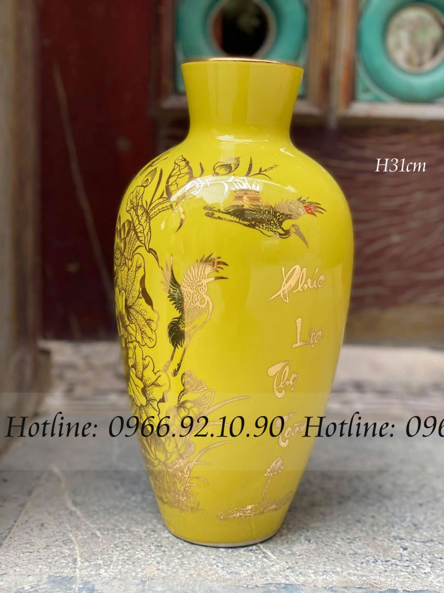 Lọ hoa gốm sứ H31cm họa tiết SEN HẠC sang trọng nhiều màu