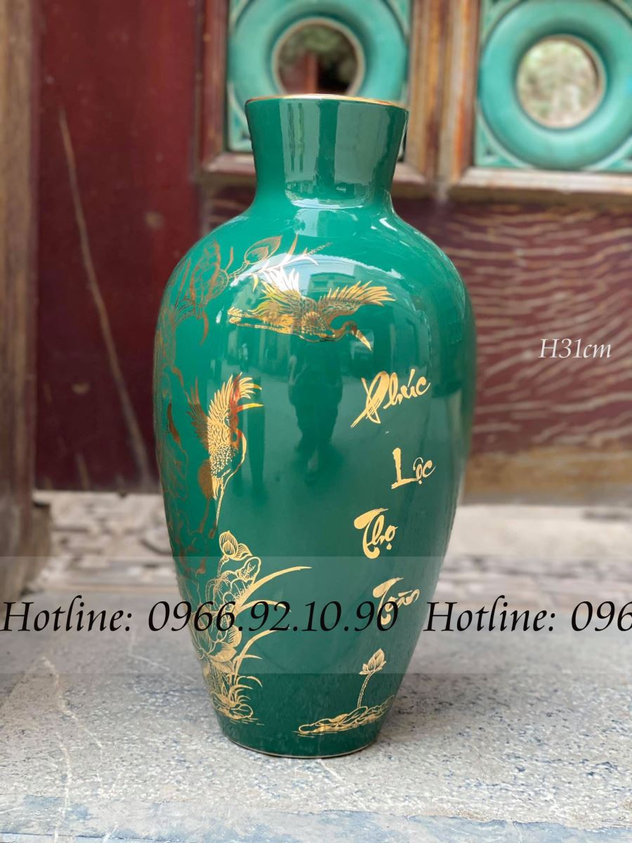 Lọ hoa gốm sứ H31cm họa tiết SEN HẠC sang trọng nhiều màu