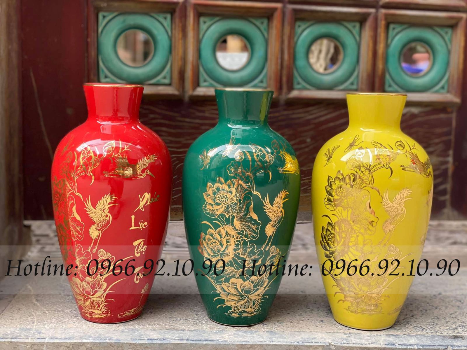 Lọ hoa gốm sứ H31cm họa tiết SEN HẠC sang trọng nhiều màu