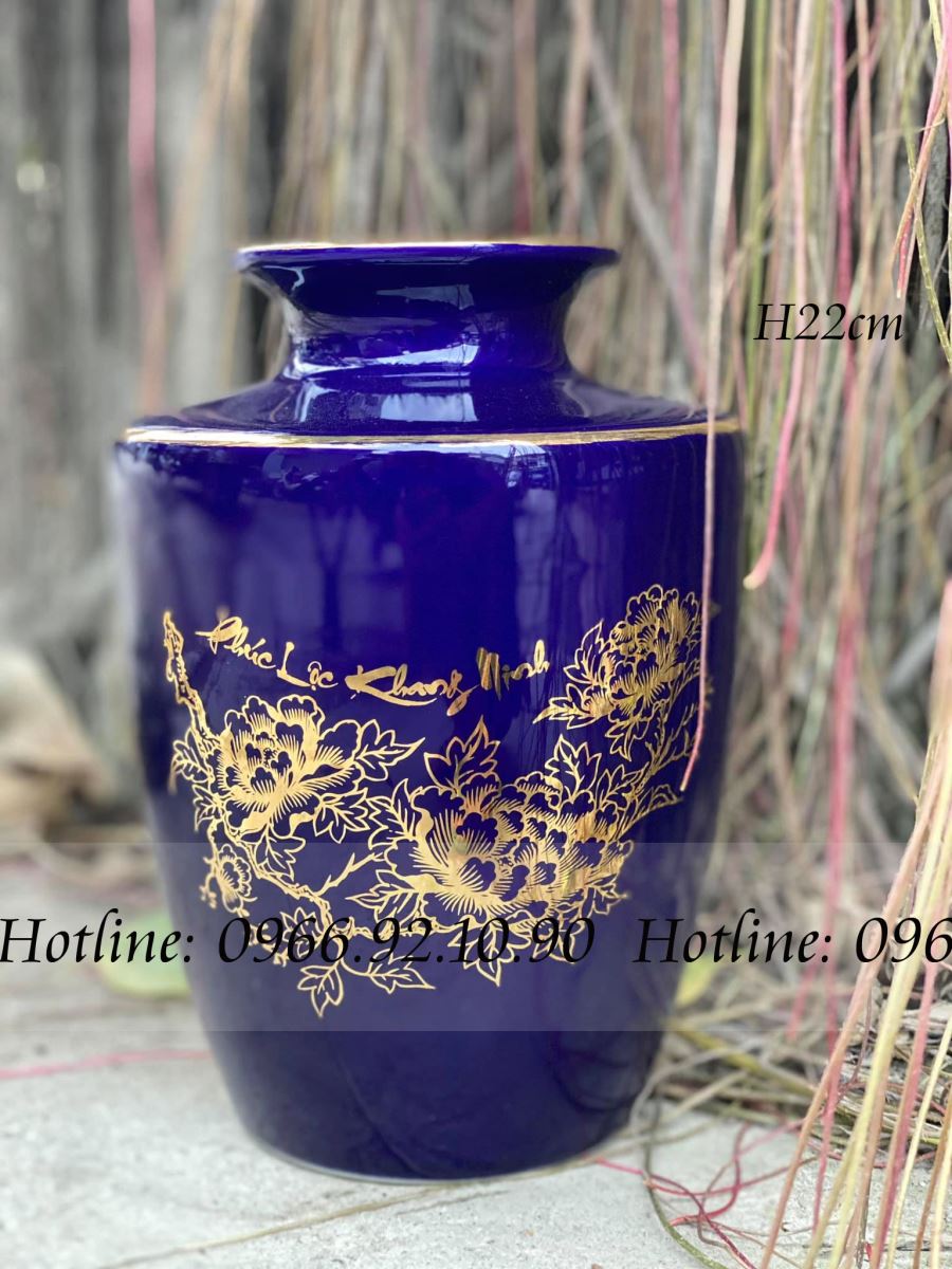 Lọ vai vuông vàng kim chim công H22cm quà tặng phong thủy may mắn
