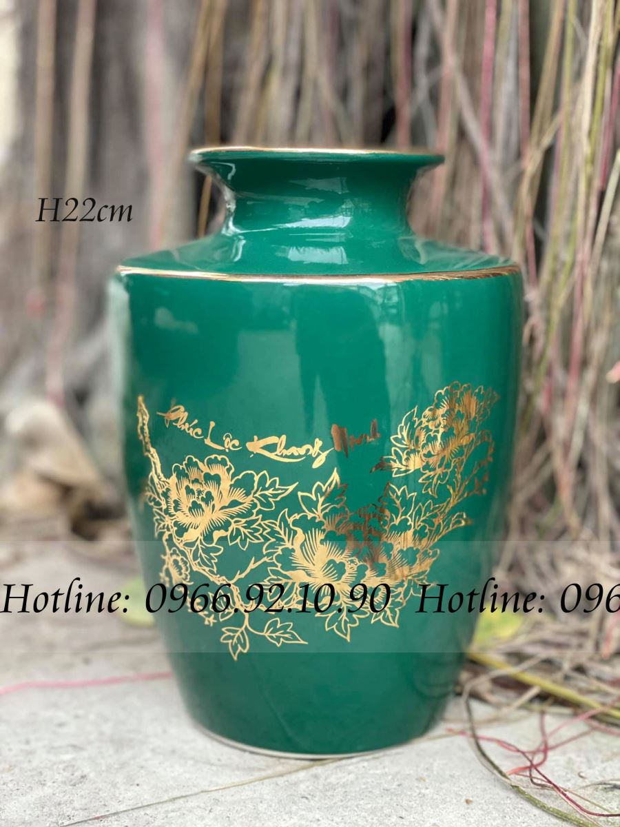 Lọ vai vuông vàng kim chim công H22cm quà tặng phong thủy may mắn