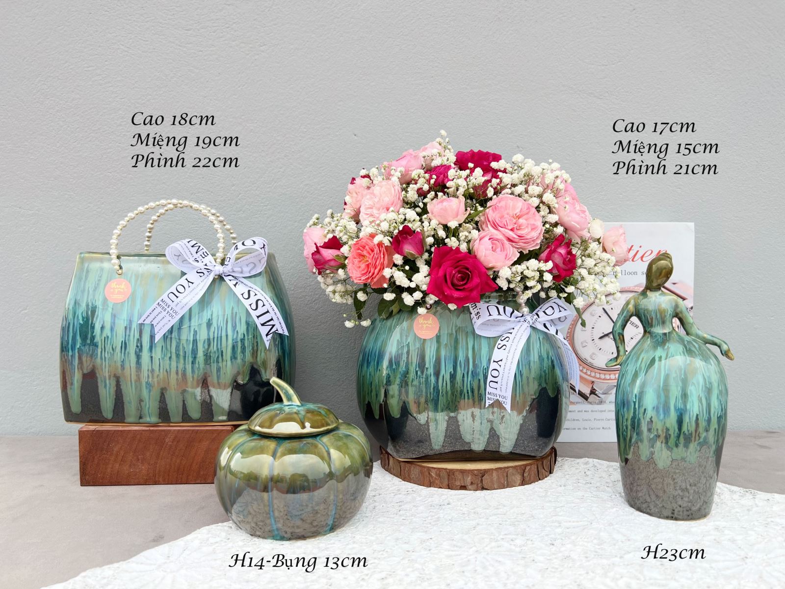 Set làn gốm sứ Bát Tràng 4 món sang trọng quà tặng độc đáo