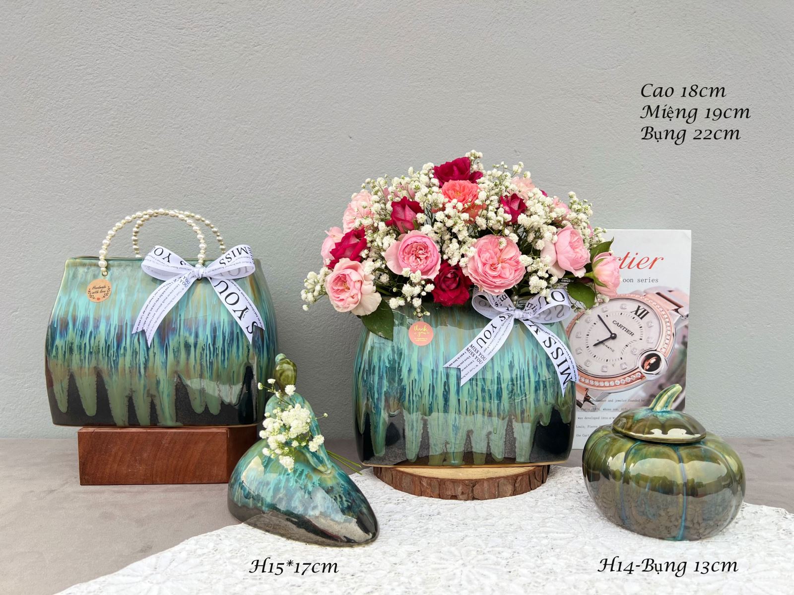 Set làn gốm sứ Bát Tràng 4 món sang trọng quà tặng độc đáo