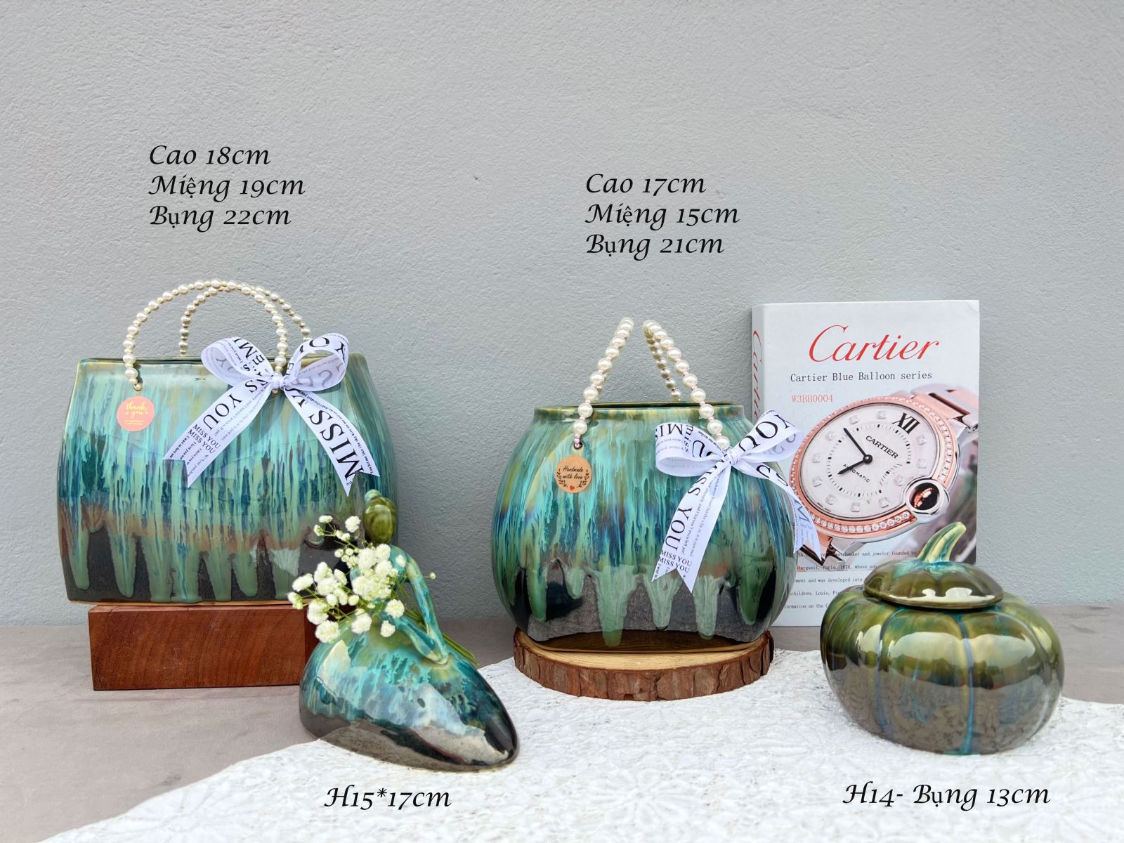 Set làn gốm sứ Bát Tràng 4 món sang trọng quà tặng độc đáo