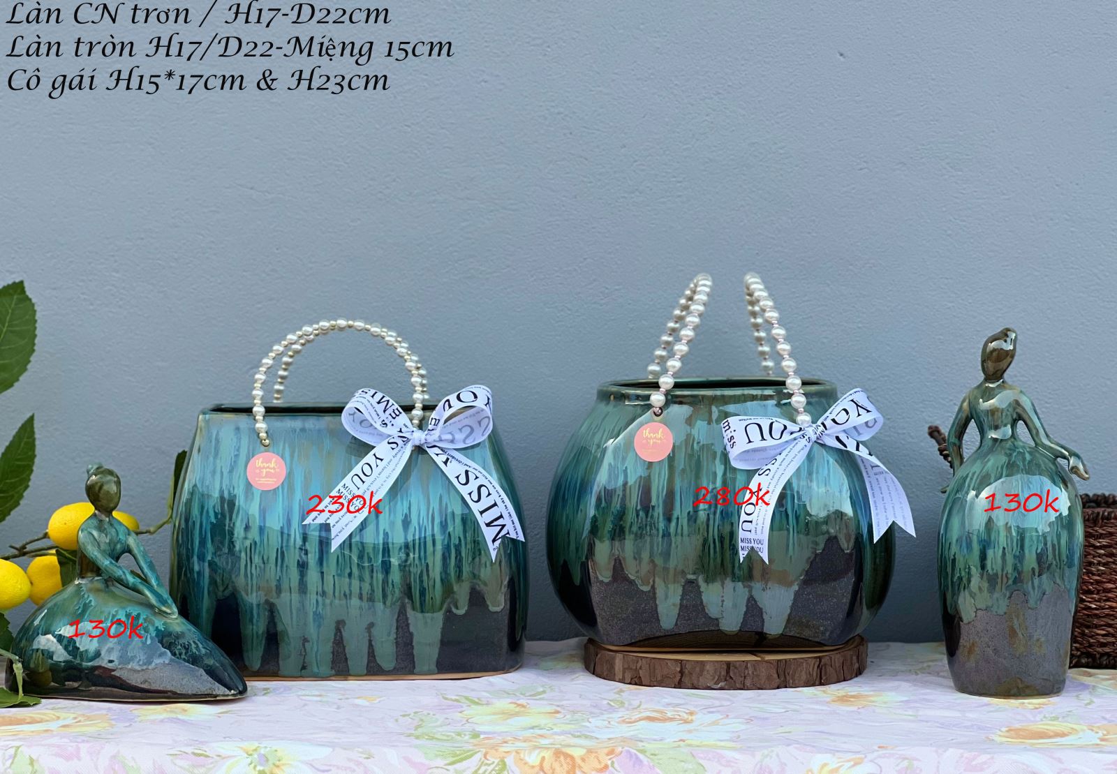 Set làn gốm sứ Bát Tràng 4 món sang trọng quà tặng độc đáo