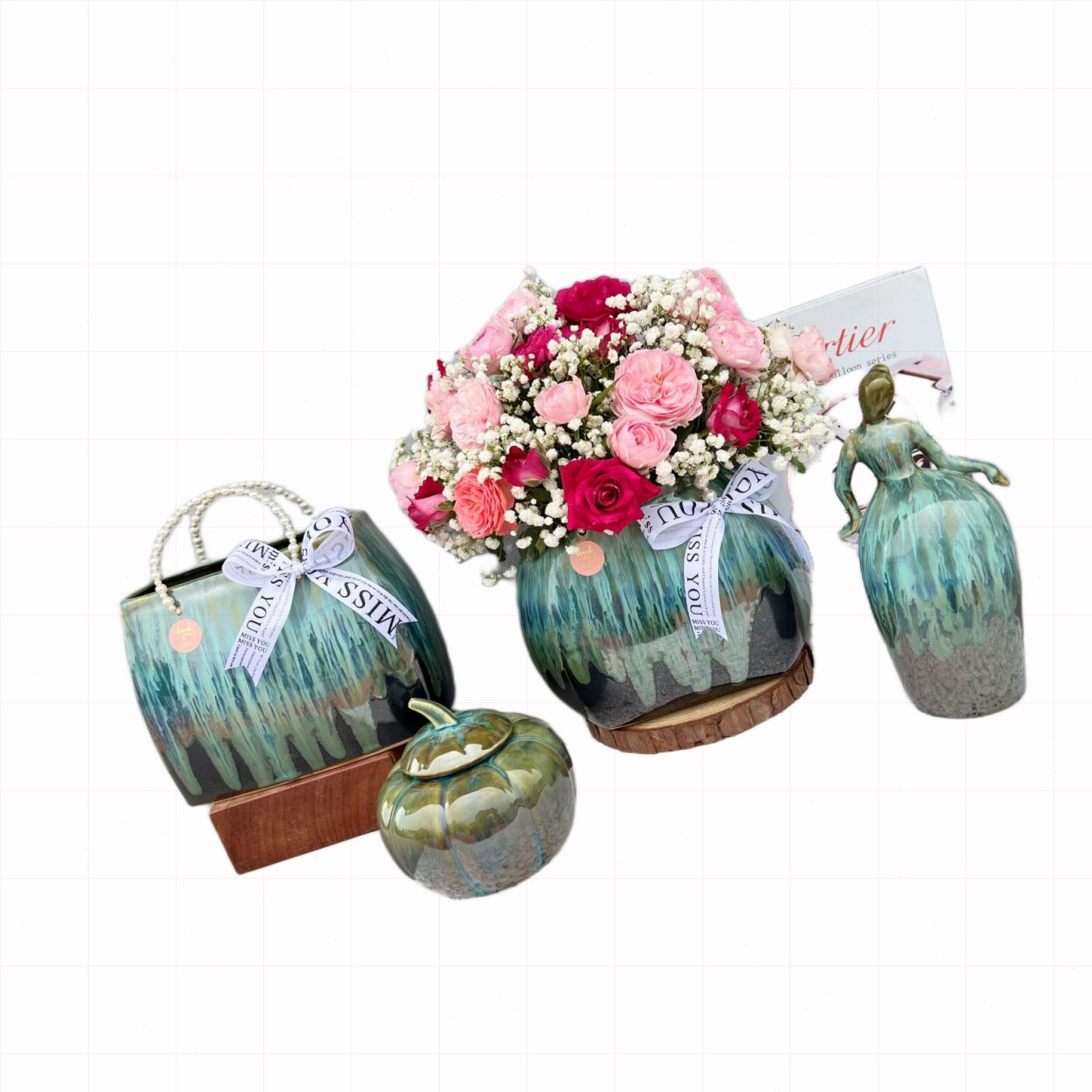 Set làn gốm sứ Bát Tràng 4 món sang trọng quà tặng độc đáo 