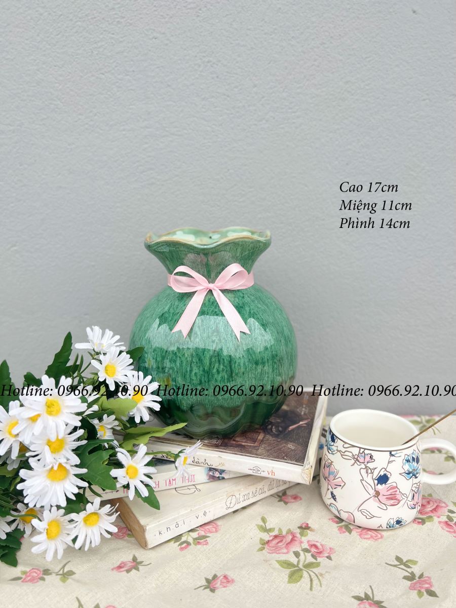 Lọ hoa dáng lựu nhỏ xinh Bát Tràng độc đáo men hỏa biến