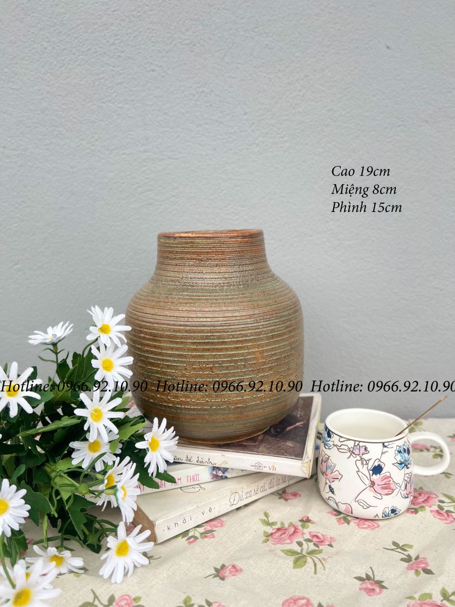 Vò men nâu mộc Bát Tràng H19cm chất lượng cao gốm sứ Việt 