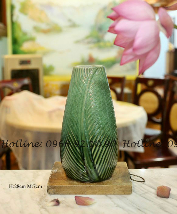 Set lọ gân lá xanh ngọc 2 bình gốm sứ Bát Tràng đẹp