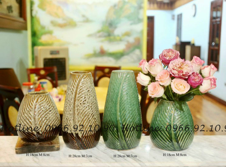 Set lọ gân lá nâu hỏa biến gốm sứ Bát Tràng độc đáo đẹp