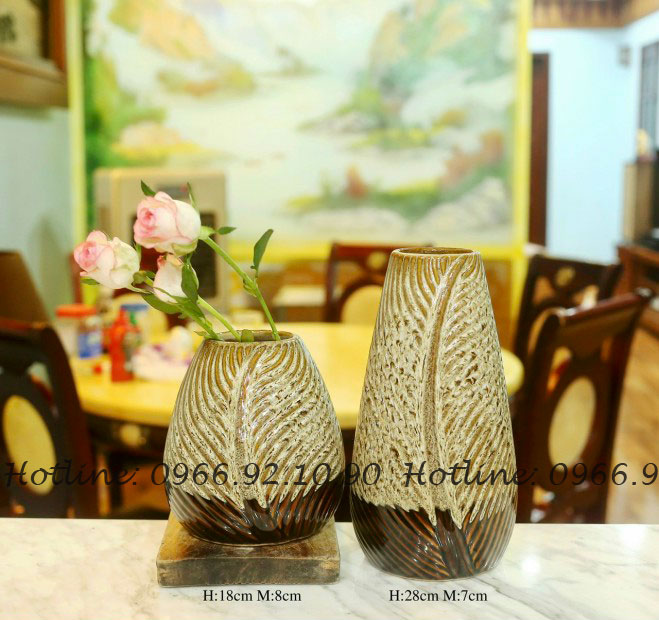Set lọ gân lá nâu hỏa biến gốm sứ Bát Tràng độc đáo đẹp 