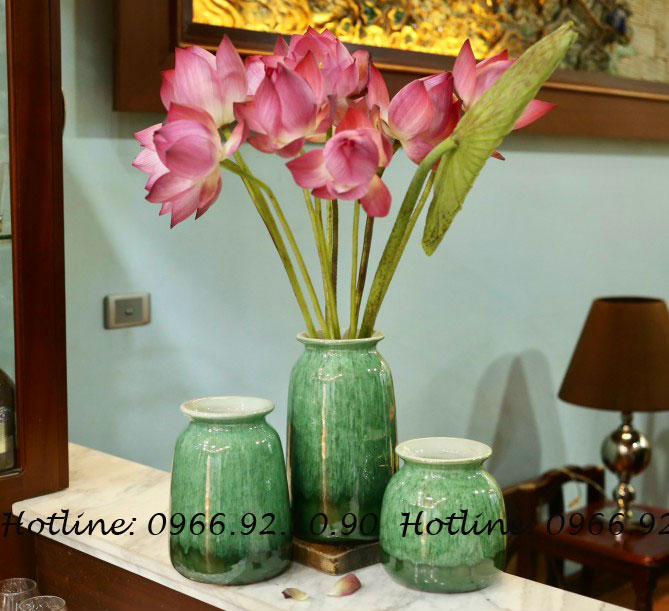 Bộ ba lọ men xanh ngọc Bát Tràng đẹp tinh xảo, quà tặng ý nghĩa 