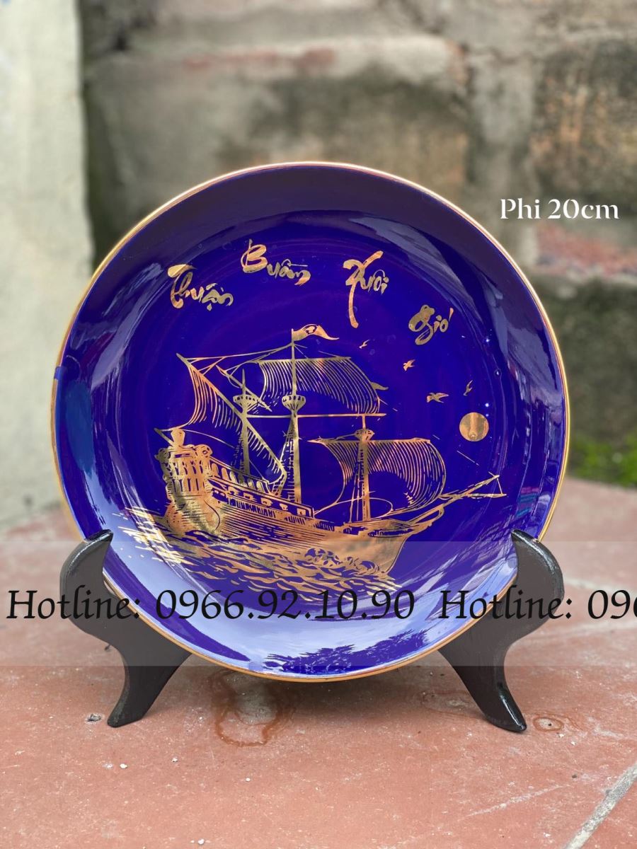 Đĩa cảnh Thuận Buồm Xuôi Gió xanh coban Phi 20cm quà tặng ý nghĩa