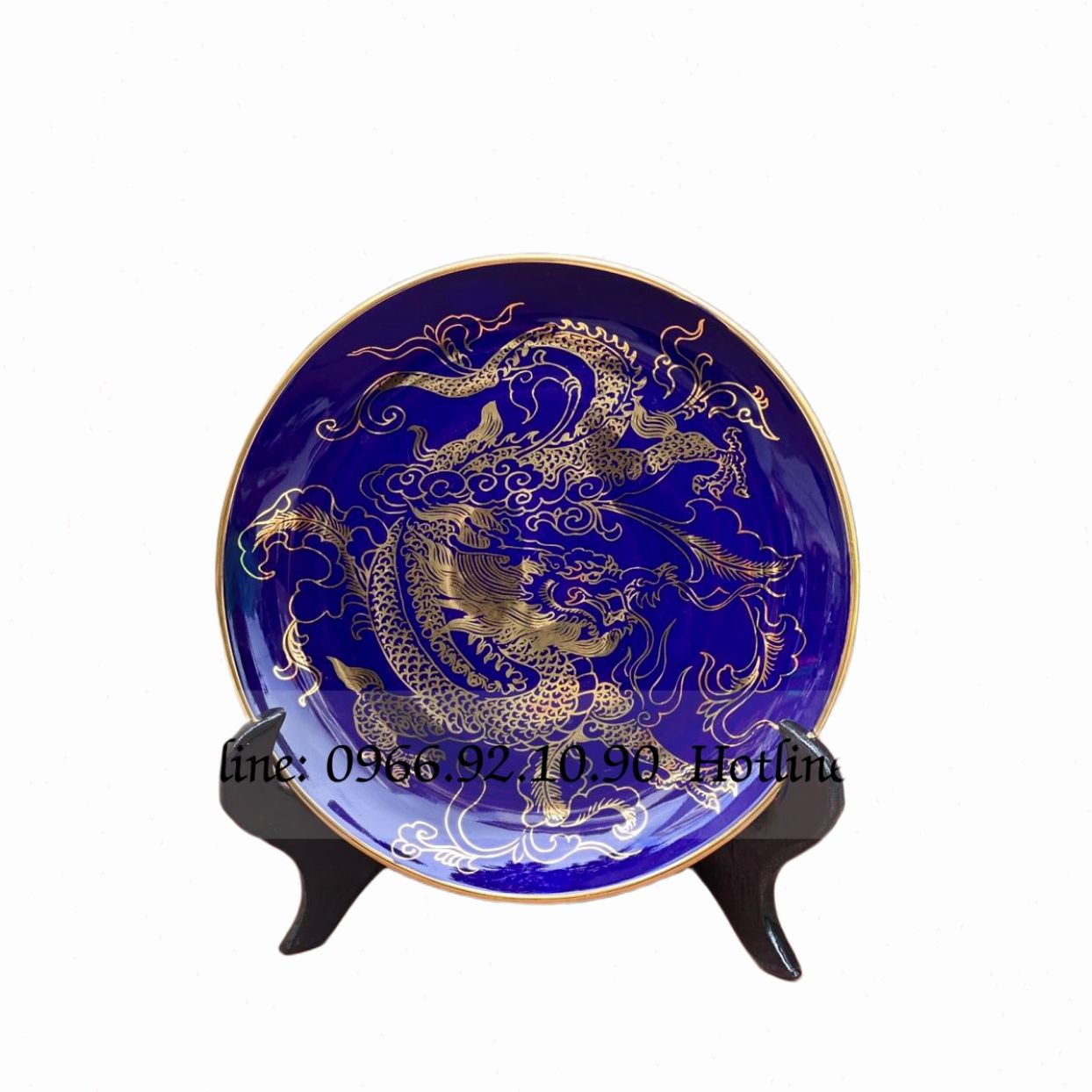 Đĩa Rồng Xanh Cobalt Phi 20cm Bát Tràng Quà Tặng Phong Thủy 
