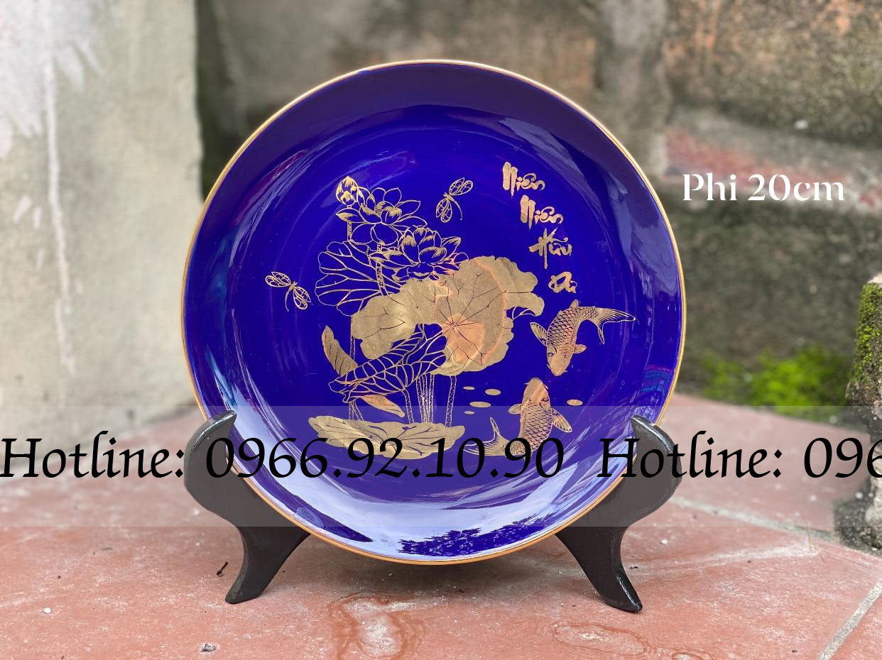 Đĩa cảnh NIÊN NIÊN HỮU DƯ xanh coban Phi 20cm quà tặng cao cấp