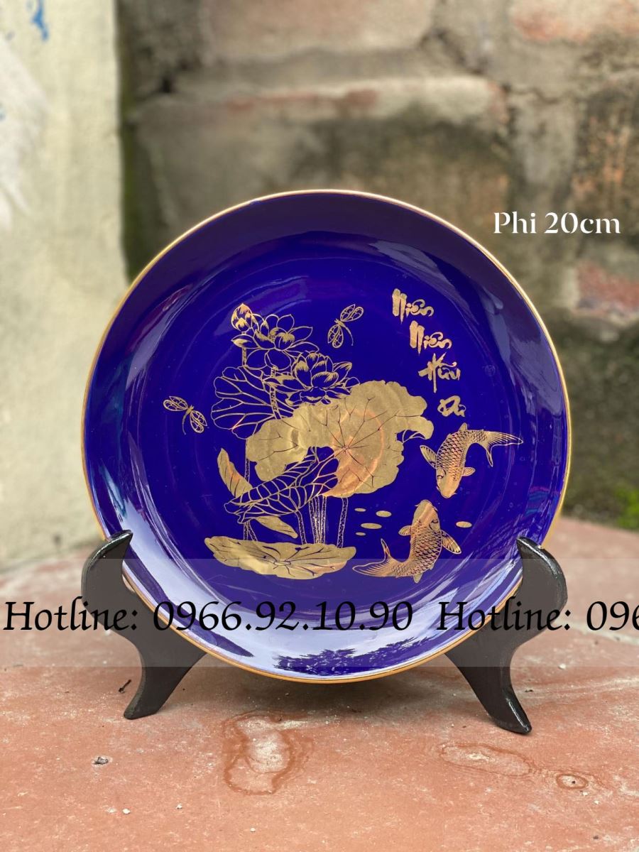 Đĩa cảnh NIÊN NIÊN HỮU DƯ xanh coban Phi 20cm quà tặng cao cấp