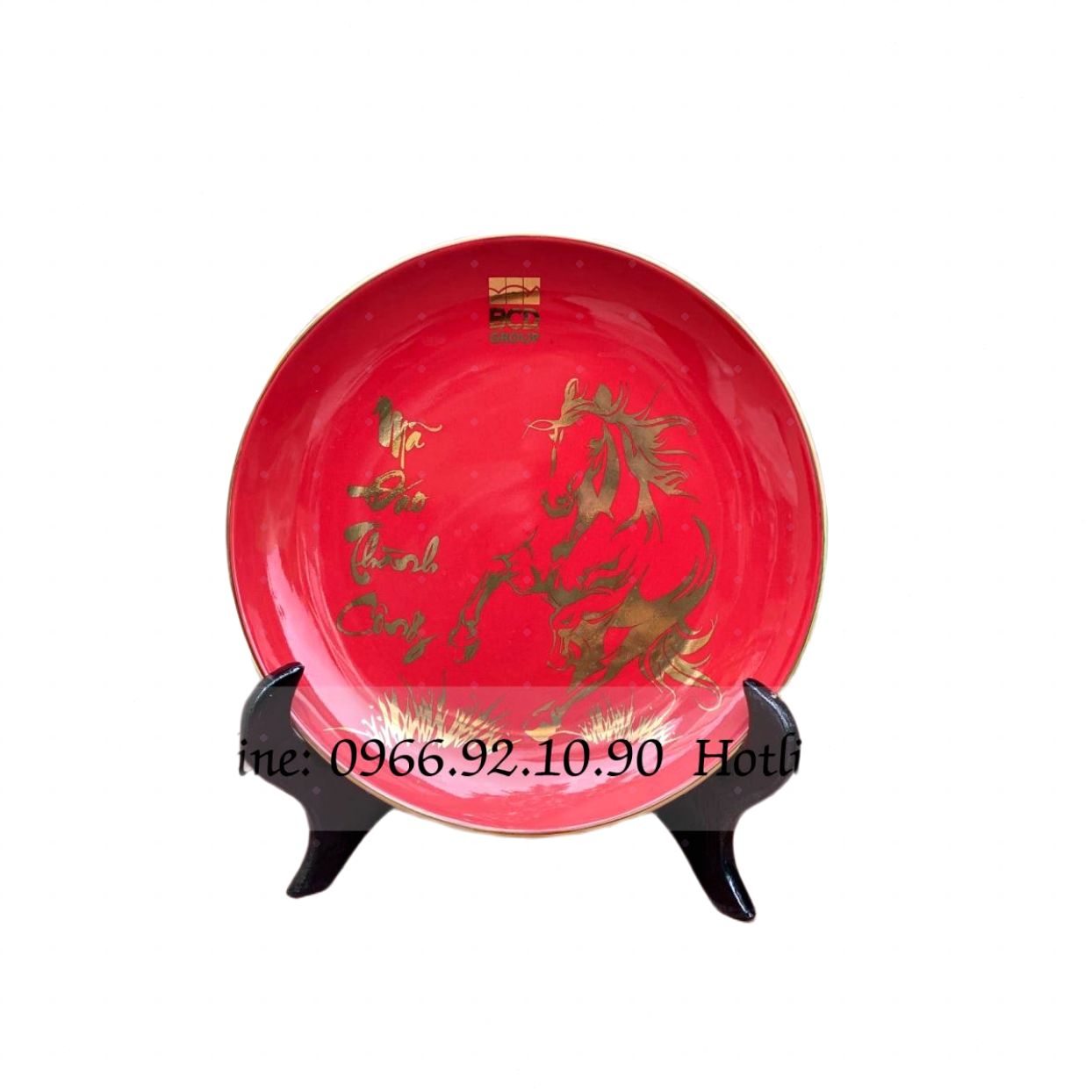 Đĩa cảnh MÃ ĐÁO THÀNH CÔNG đỏ 20cm Quà tặng gốm sứ Bát Tràng 