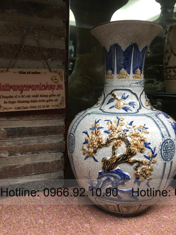 Lọ tỏi tứ quý men rạn cổ Bát Tràng cao cấp bền đẹp 