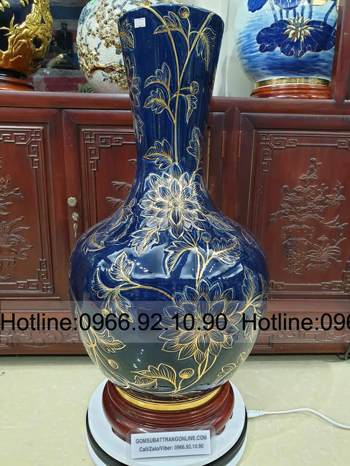 Lọ tỏi men thiên thanh hoa dây vàng sang trọng quà tặng ý nghĩa