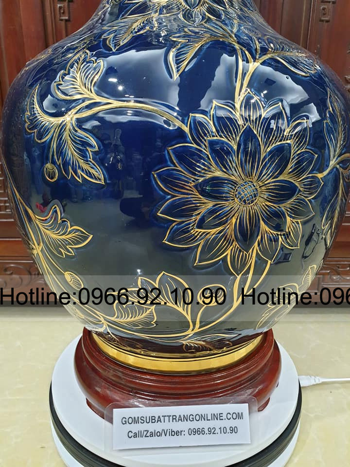 Lọ tỏi men thiên thanh hoa dây vàng sang trọng quà tặng ý nghĩa 