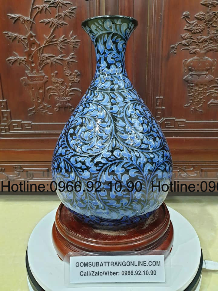 lọ tỏi khắc chìm hoa dây 3 màu sang trọng quà tặng gốm Bát Tràng