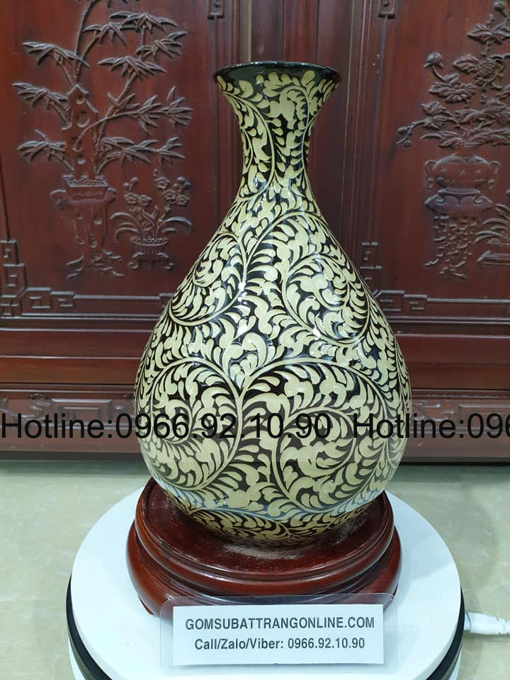 lọ tỏi khắc chìm hoa dây 3 màu sang trọng quà tặng gốm Bát Tràng