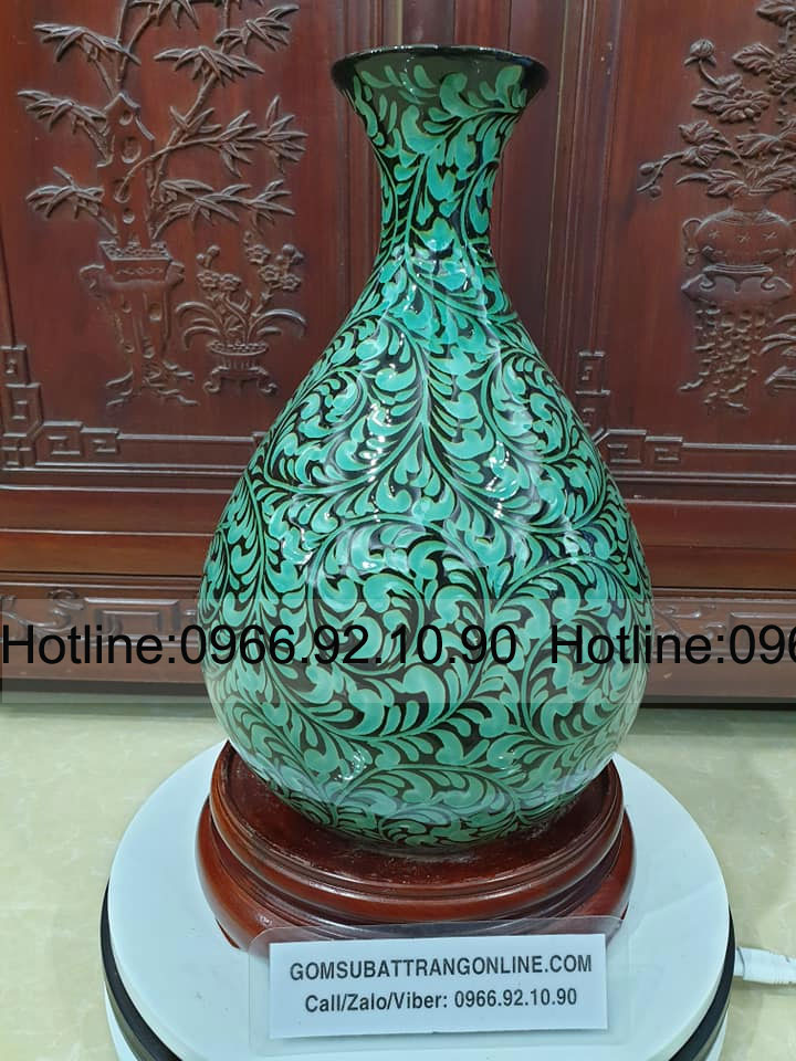 lọ tỏi khắc chìm hoa dây 3 màu sang trọng quà tặng gốm Bát Tràng 
