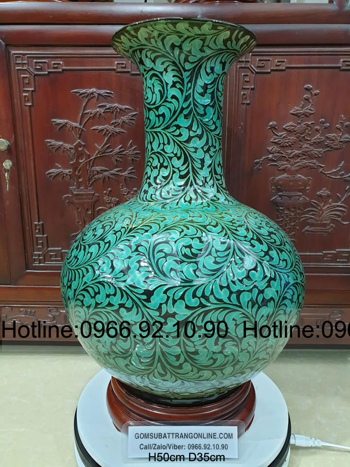 Tỏi hoa dây khắc chìm men xanh ngọc Bát Tràng đẹp
