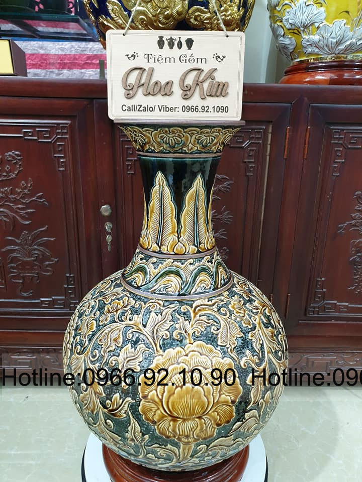 Lọ tỏi hoa phù dung men hoàng thổ cao cấp trang trí nhà đẹp