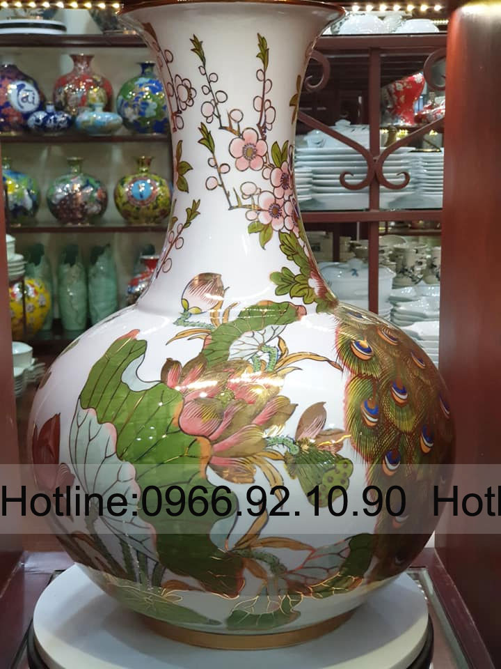 Lọ tỏi công đào vẽ vàng cao cấp 50cm trang trí Tết đẹp