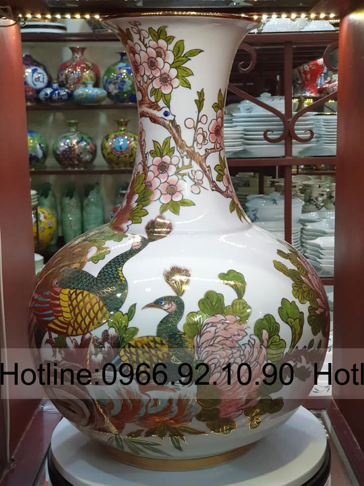 Lọ tỏi công đào vẽ vàng cao cấp 50cm trang trí Tết đẹp