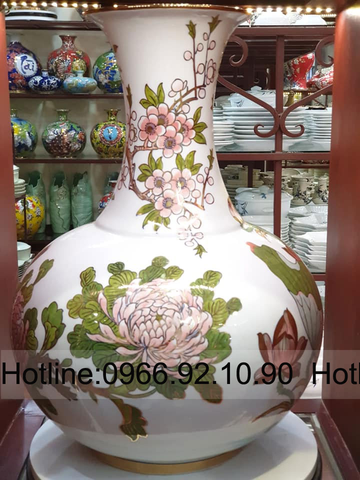 Lọ tỏi công đào vẽ vàng cao cấp 50cm trang trí Tết đẹp 
