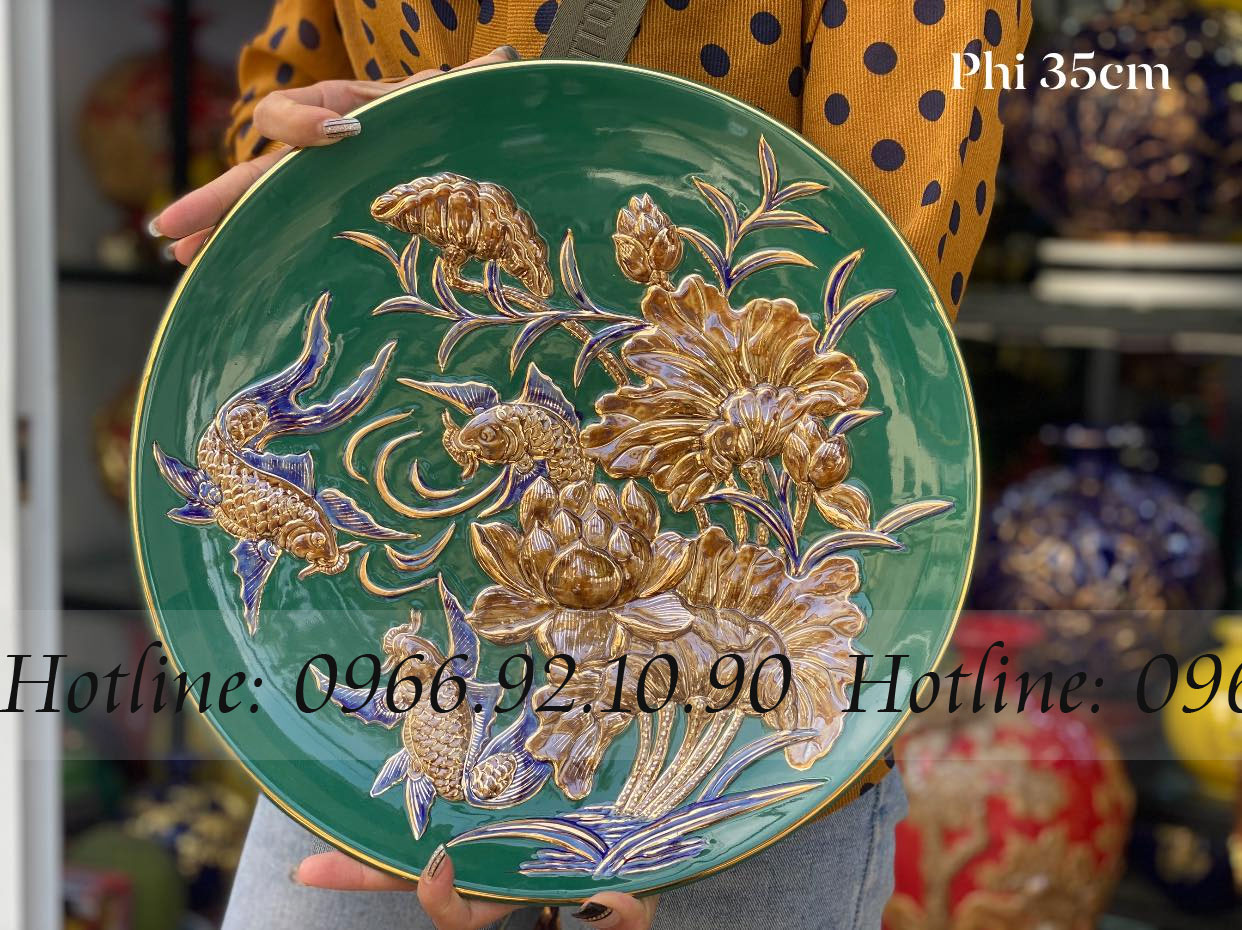 Đĩa trưng bày SEN CÁ vàng 35cm trang trí phòng độc đáo hấp dẫn