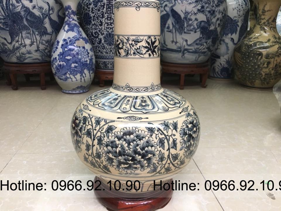 Lọ tỳ ông men rạn vàng Bát Tràng cao cấp hoa dây cổ H42cm D30cm 