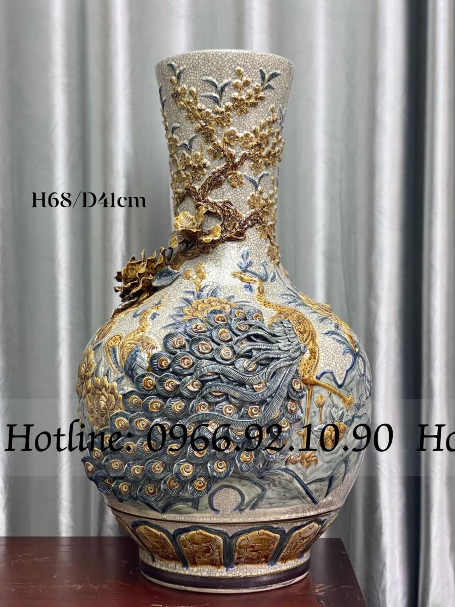 Tỏi Cổ Thẳng Men Rạn Bát Tràng Cao 68cm Tặng Đế Gỗ Hương Siêu Đẹp