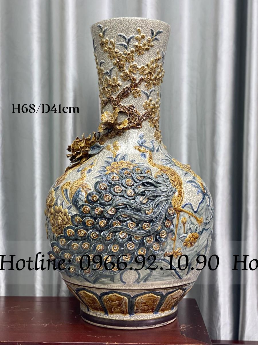 Tỏi Cổ Thẳng Men Rạn Bát Tràng Cao 68cm Tặng Đế Gỗ Hương Siêu Đẹp
