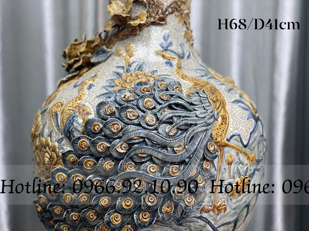 Tỏi Cổ Thẳng Men Rạn Bát Tràng Cao 68cm Tặng Đế Gỗ Hương Siêu Đẹp 