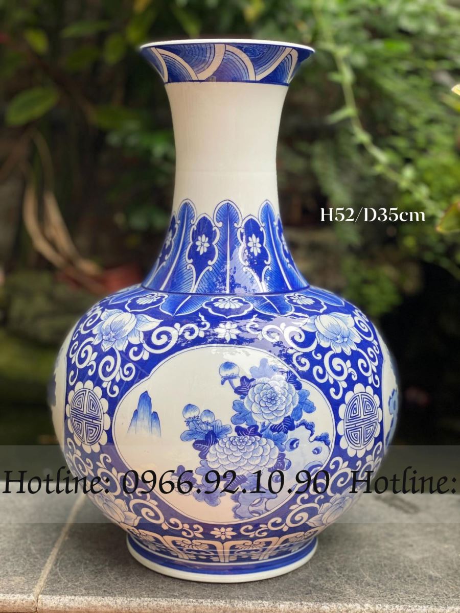 Lọ tỏi tứ cảnh men lam cổ Bát Tràng cao 52cm chính hãng