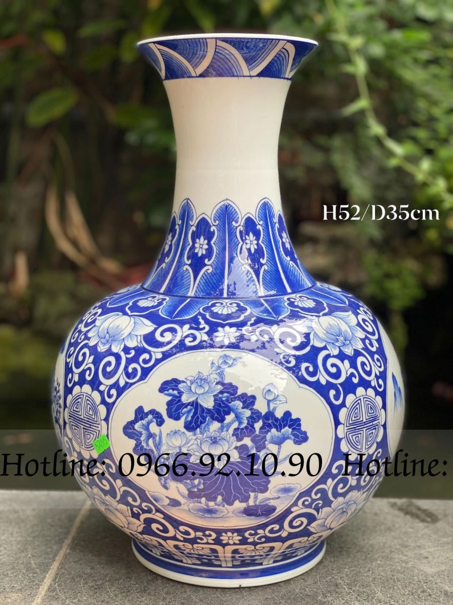 Lọ tỏi tứ cảnh men lam cổ Bát Tràng cao 52cm chính hãng