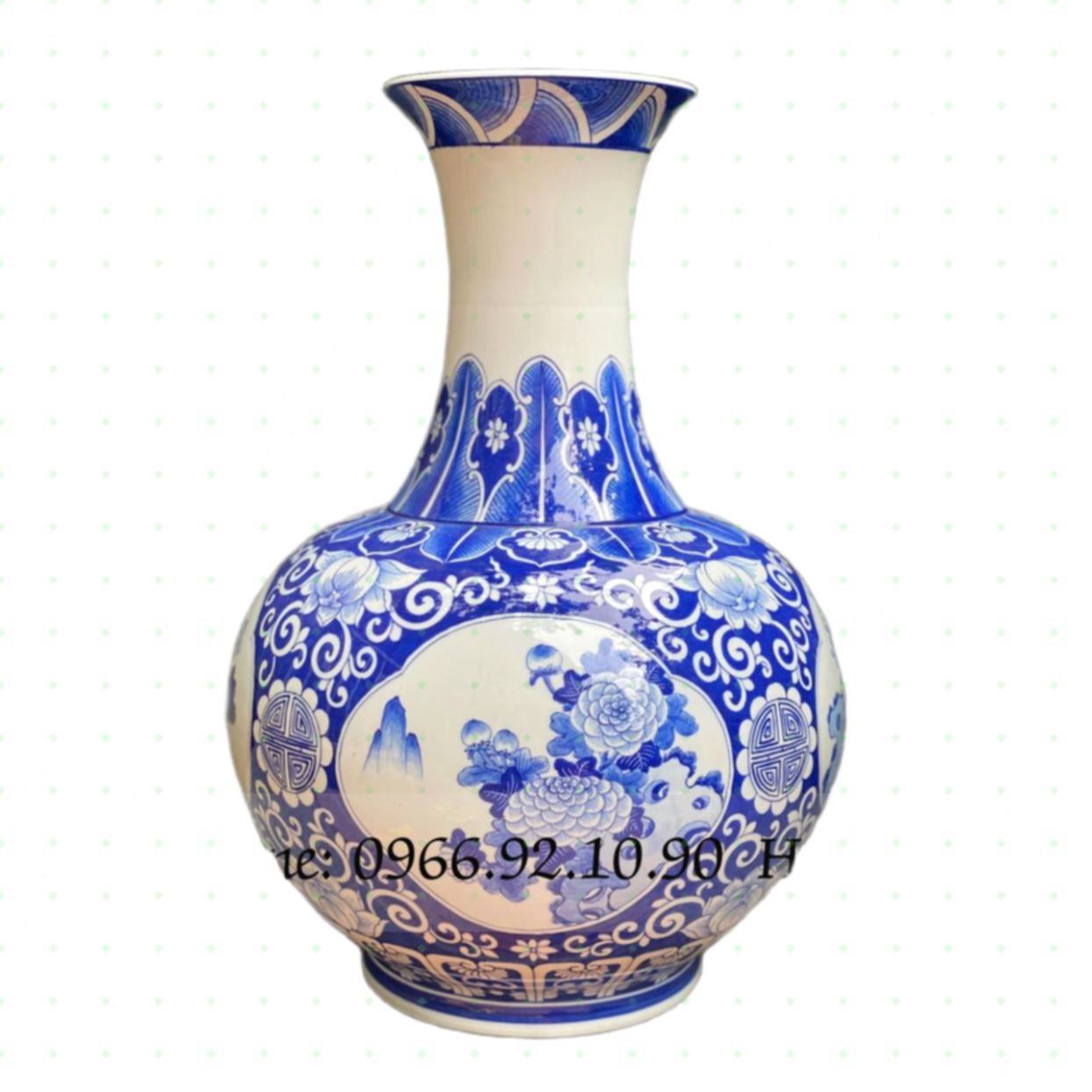 Lọ tỏi tứ cảnh men lam cổ Bát Tràng cao 52cm chính hãng 