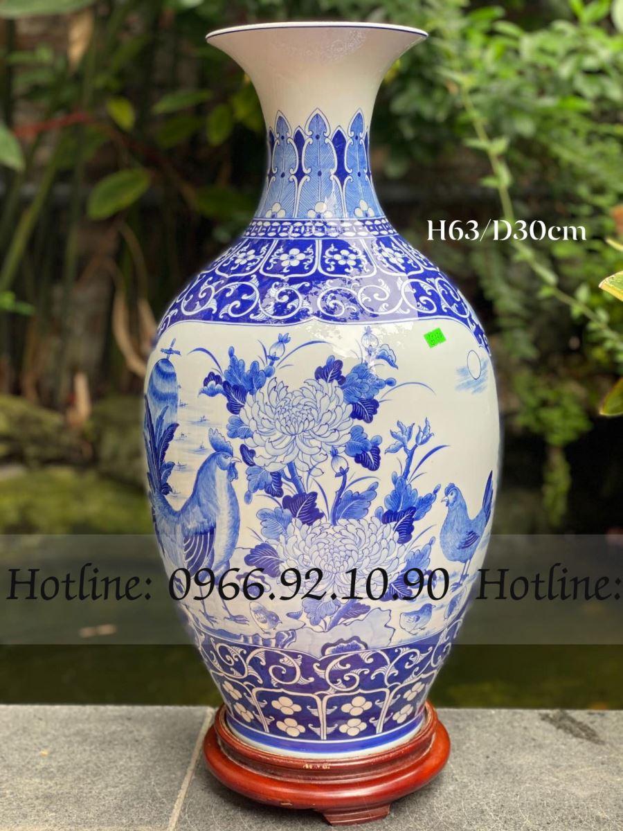 Bình gốm men lam cổ đặc biệt cao 63cm đẹp Bát Tràng