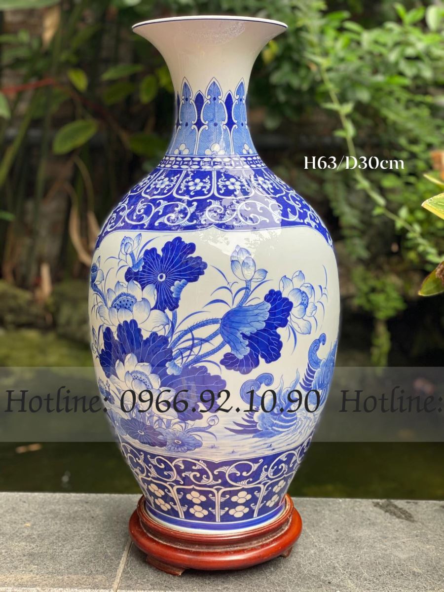 Bình gốm men lam cổ đặc biệt cao 63cm đẹp Bát Tràng